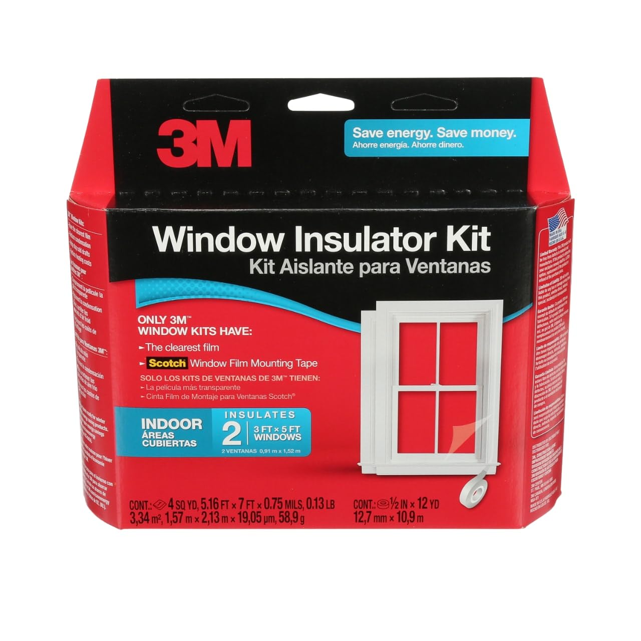 3M Indoor Window Insulation, Insulator Kit for 2 Windows 3ft x 5ft, Keeps Cold Air Out and Warm Air In, Includes Heat Shrink Window Film and Scotch Window Film Mounting Tape (2120W-6)