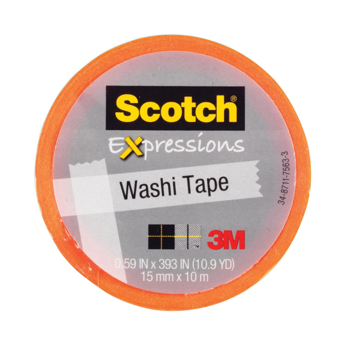Scotch Expressions Washi Tape, 1.25" Core, 0.59" X 32.75 Ft, Orange
