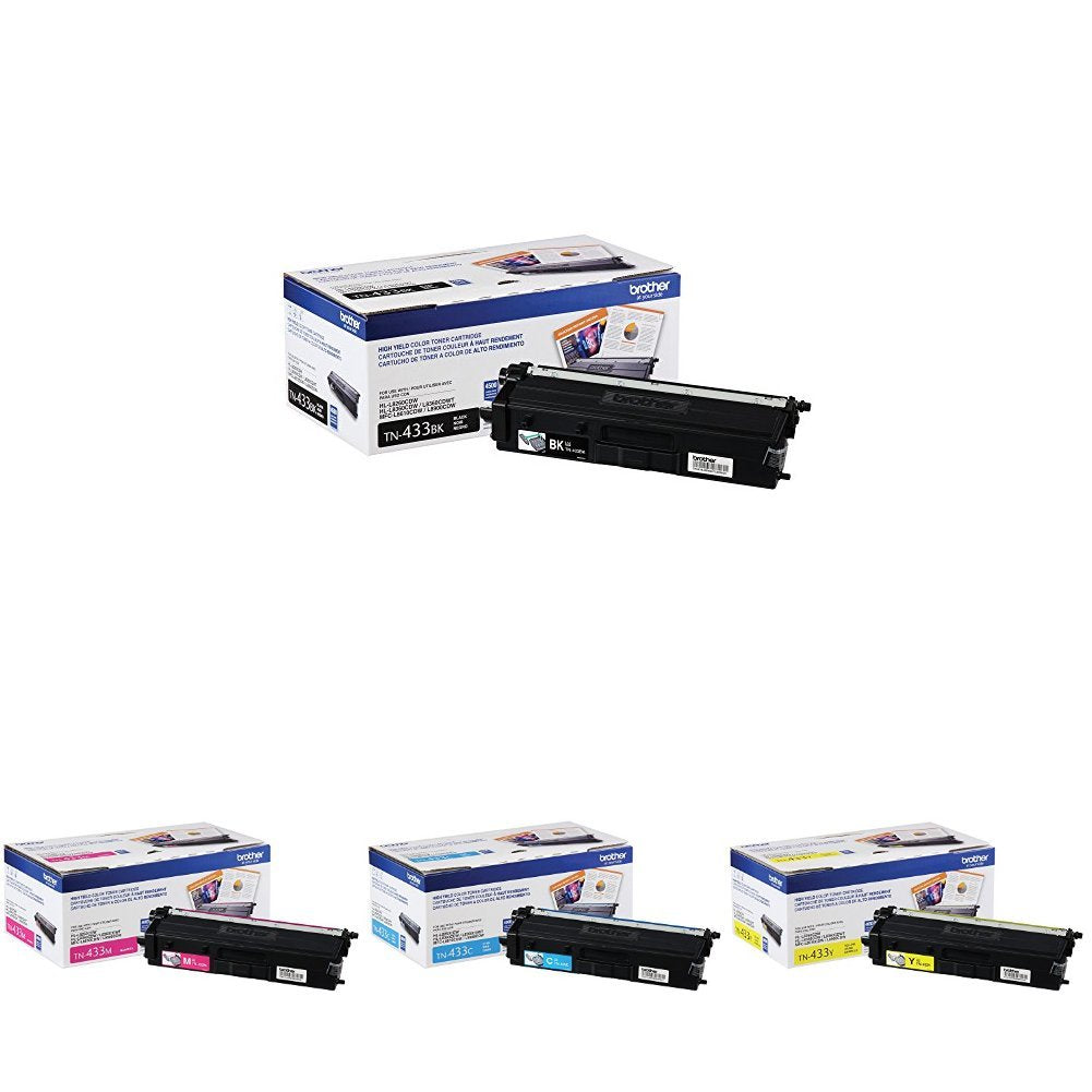 Brother TN-433 High Yield Toner Cartridge Set - Black 4,500 /Color 4,000 Yield