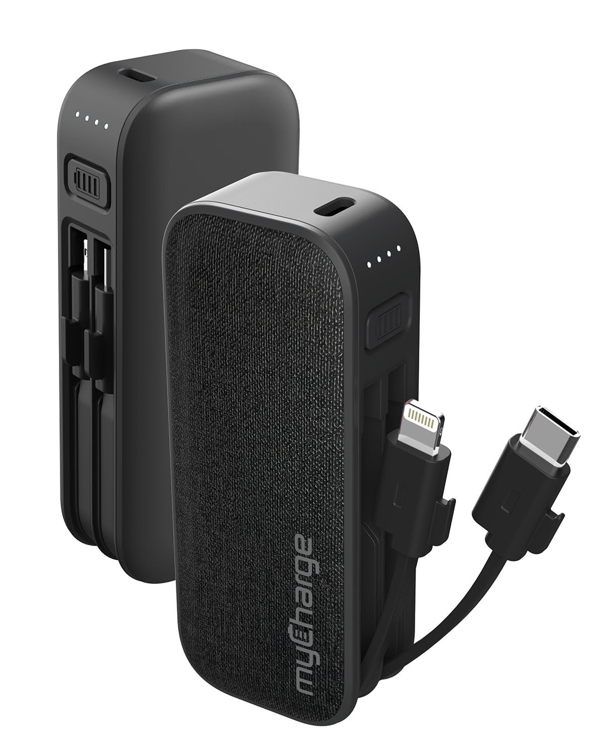 myCharge PowerHub Mini Portable Charger for iPhone - 3000mAh & Built in Cables (Lightning, Type C) 12W Turbo USB C Power Bank Fast Charging Battery Pack (Black)