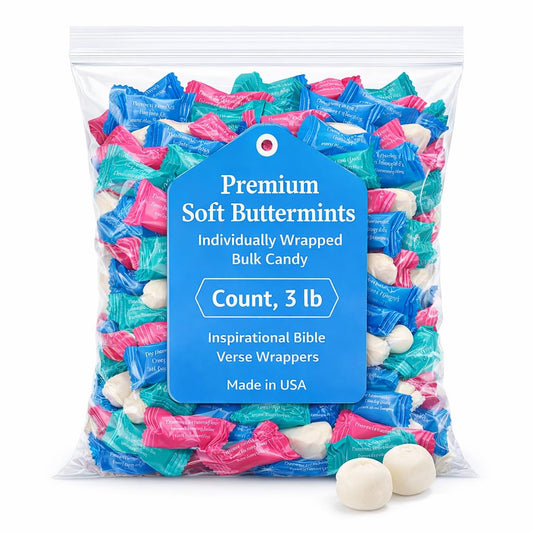 Premium Soft Buttermints Individually Wrapped Bulk 3 lb with Inspirational Bible Verses for Church Events Sunday School Christian Gifts