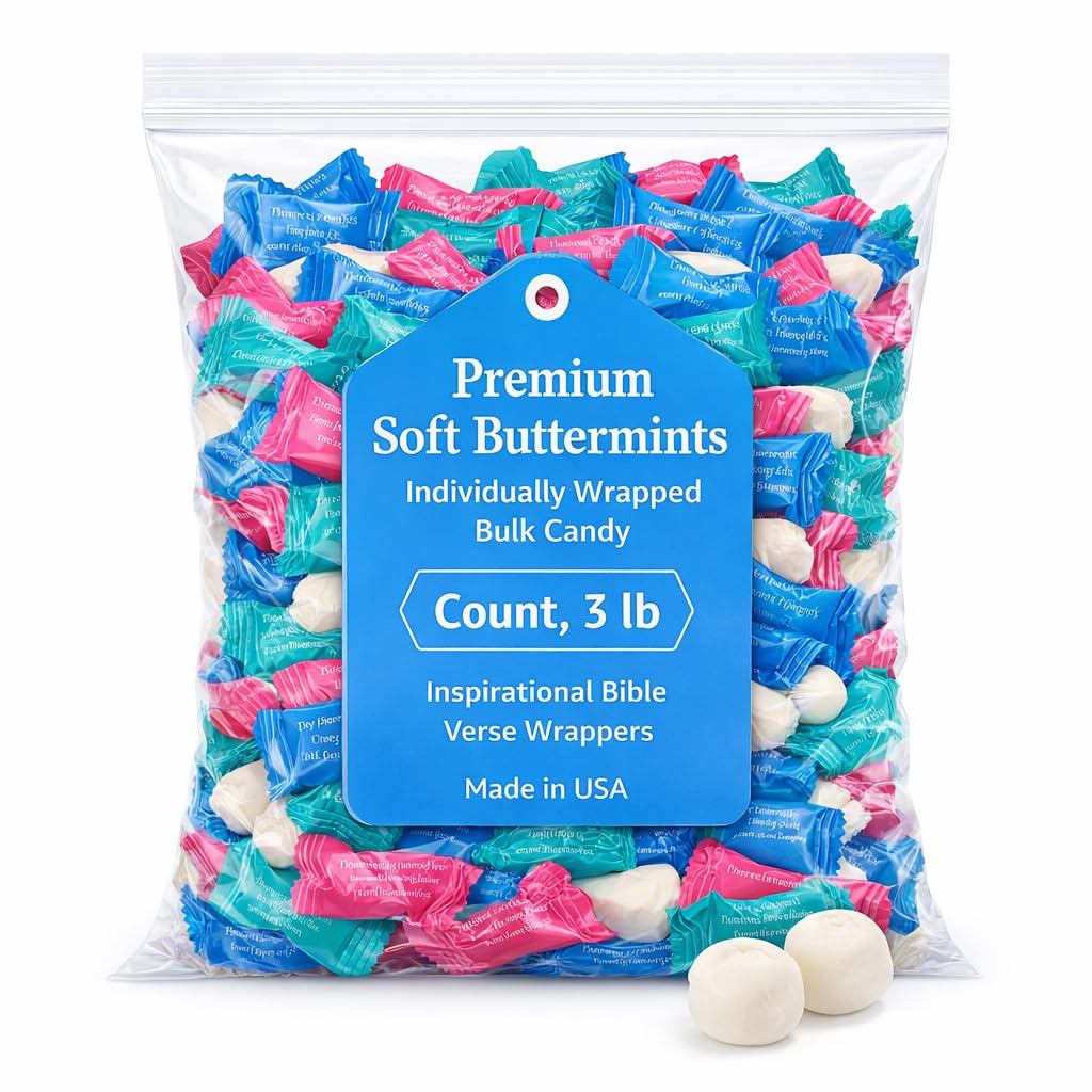 Premium Soft Buttermints Individually Wrapped Bulk 3 lb with Inspirational Bible Verses for Church Events Sunday School Christian Gifts