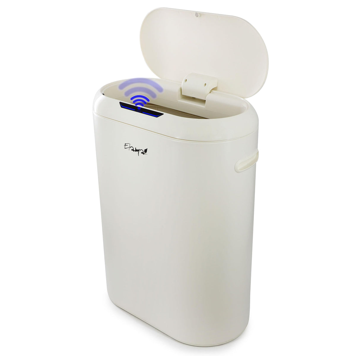 Elama 13 Gallon Automatic Sensor Hands Free Round Top Off-White Trash Can, Wastebasket, Garbage Bin for Home Office, Kitchen, Bathroom, Bedroom (White)
