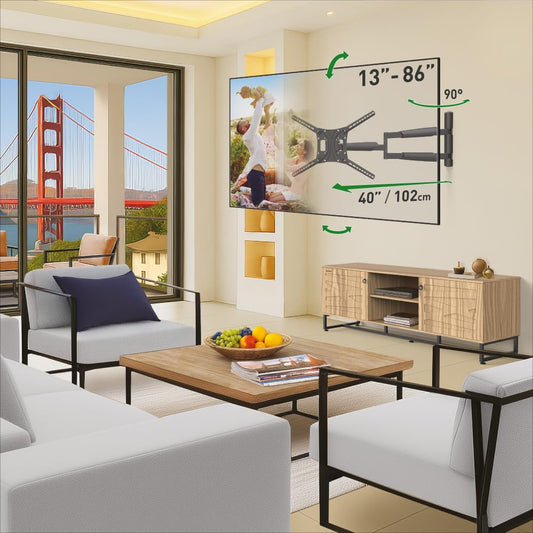 Barkan 102cm Long TV Wall Mount, 13-83 inch Full Motion Articulating - 4 Movement Flat/Curved Screen Bracket, Holds up to 50kg, Extremely Extendable, Fits LED OLED LCD