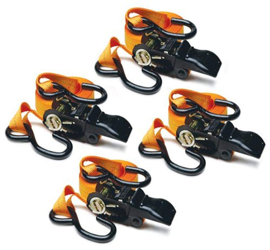 Roadpro RPRT150 1" x 15' Orange Ratchet Tie Down with Anti-Scratch Hook - 4 Piece Set