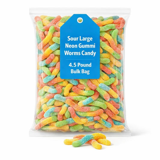 Albanese World's Best Sour Large Neon Gummi Worms, 4.5lbs of Candy