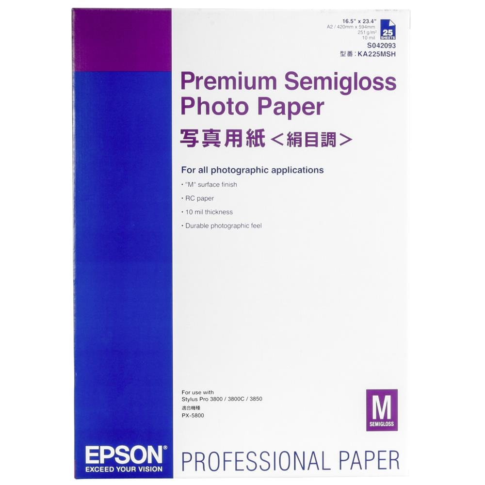 Epson Premium Semi Gloss Photo Paper A2, 250gsm, 25 Sheets