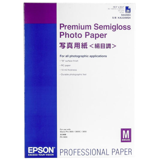Epson Premium Semi Gloss Photo Paper A2, 250gsm, 25 Sheets