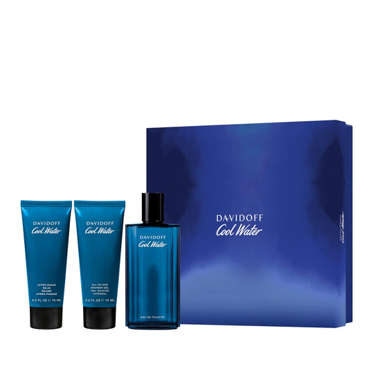 COOL WATER 3 PCS SET FOR MEN: 4.2 EAU DE TOILETTE SPRAY + 2.5 SHOWER GEL + 2.5 AFTER SHAVE BALM.