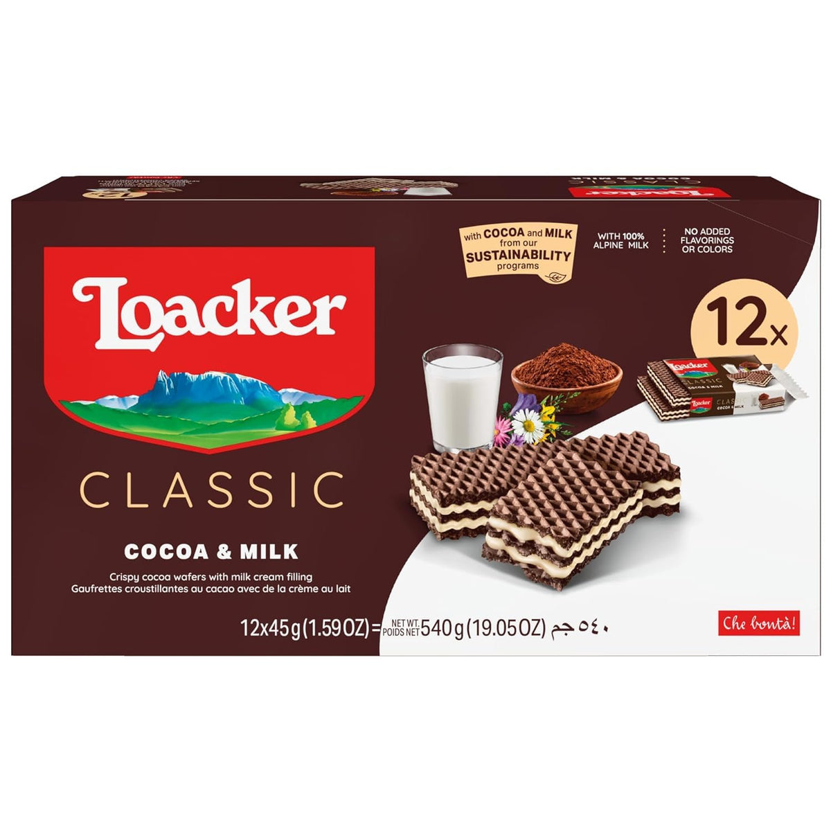 Loacker Cocoa+Milk Wafers 45g 12 Pack