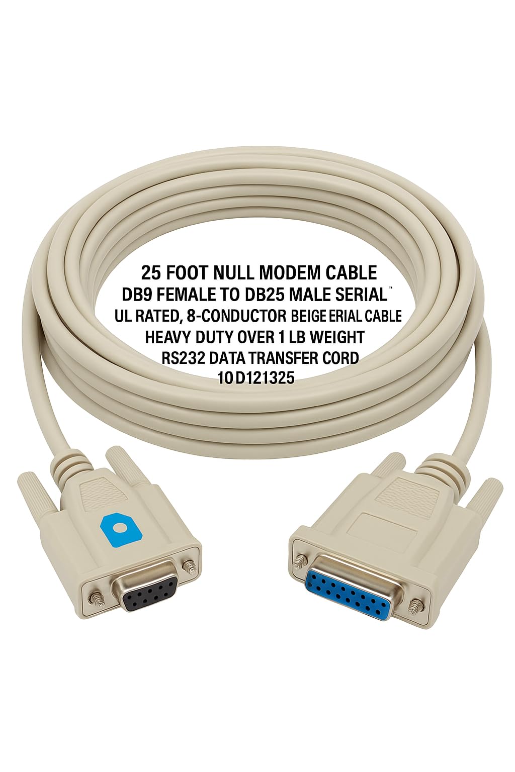 CableWholesale Null Modem Cable, DB9 Female to DB25 Male Serial Cable, UL Rated, 8 Conductor, Beige, DB9 Female to DB25 Male Serial Null Modem Cable, 25 Feet