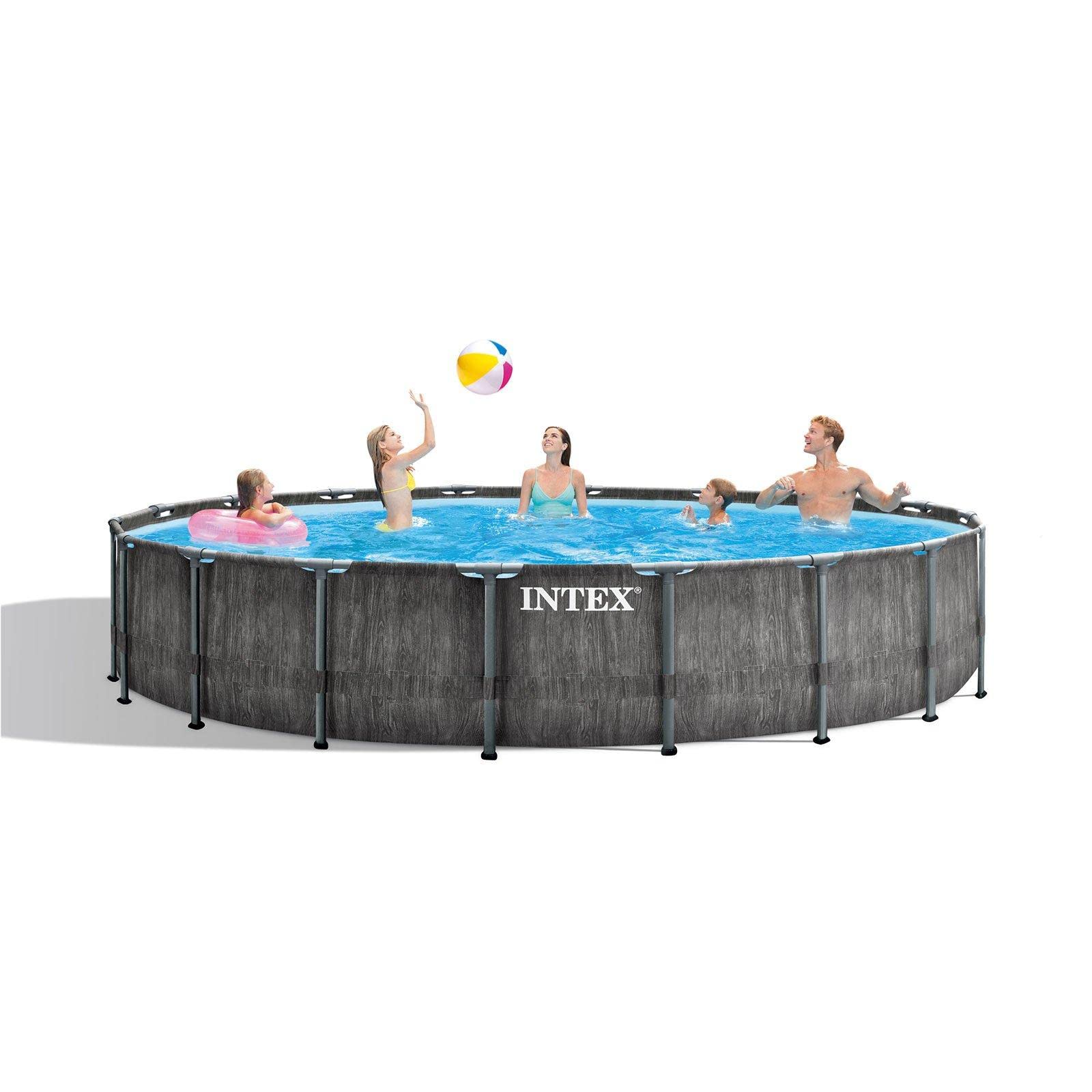 Intex 26743EH Prism 18ft x 48in Steel Frame Outdoor Above Ground Round Swimming Pool Set with Cover, Ladder, Filter Pump & 3" Chlorine Tabs, 25 lbs