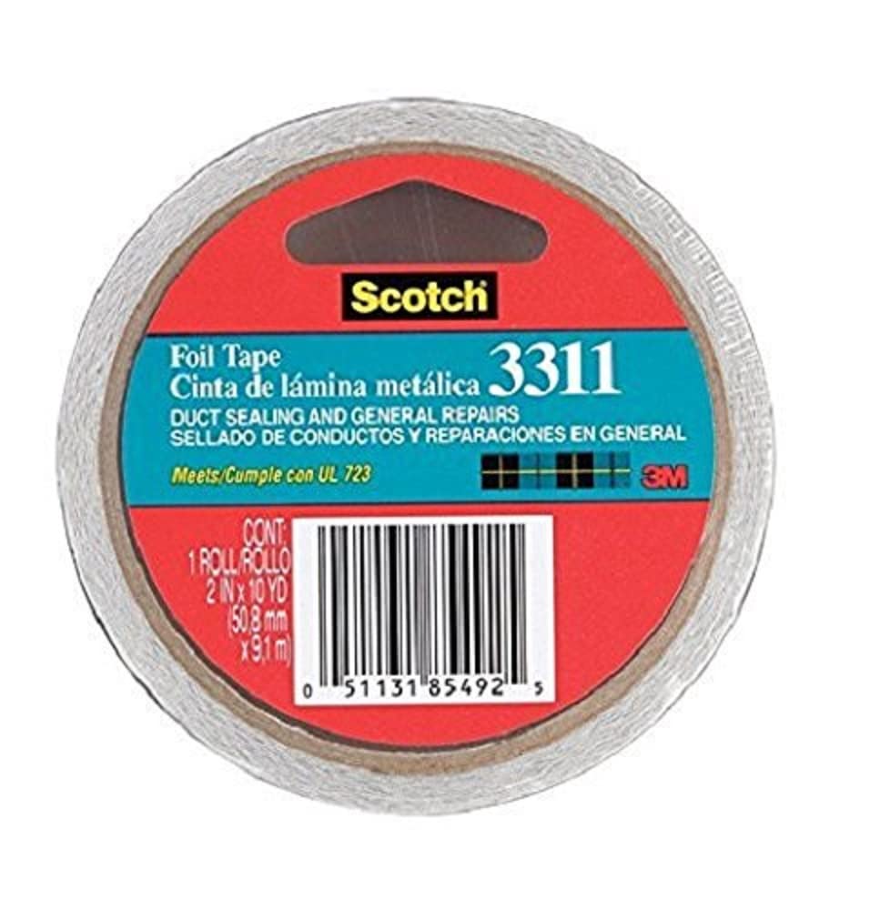 Scotch 3311 Aluminum Foil Tape, 2" x 10 yd, 3.6 mil, Silver (Pack of 1)