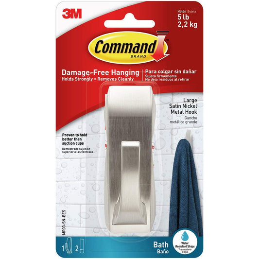 3M Command Modern Reflections Large Metal Bath Hook Satin Nickel