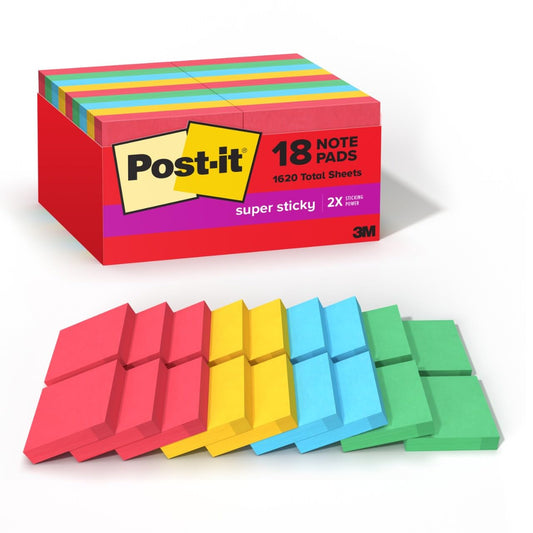 3M Post-it Super Sticky Notes 1.875 x 1.875 in 18 Pads