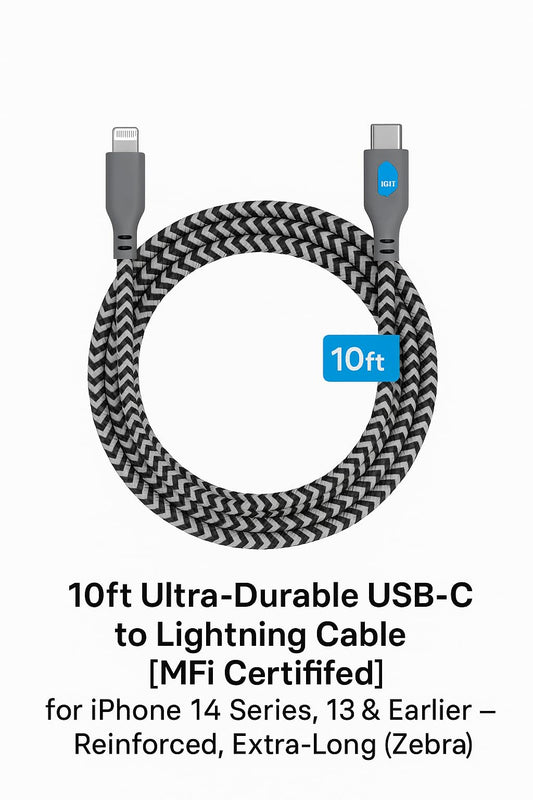 Native Union Belt Cable USB-C to Lightning - 10ft Ultra-Strong Reinforced Cable [MFi Certified] for iPhone 14, Phone 14 Plus, iPhone 14 Pro, iPhone 14 Pro Max, iPhone 13 and Earlier (Zebra)
