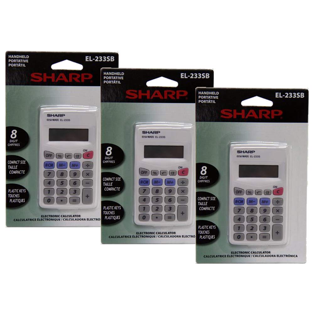(3 Pack Value Bundle) SHREL233SB EL233SB Pocket Calculator, 8-Digit LCD