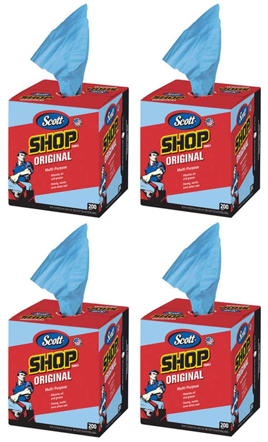 Scott SDX Kimberly-Clark 75190 Shop Towels, 10" x 12", Blue, 4 Box of 200 Towels