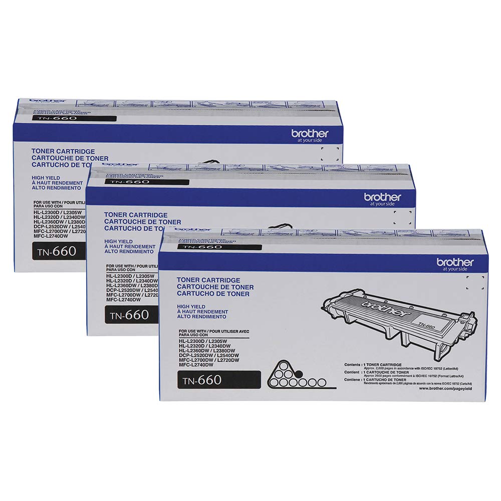 Brother TN660 High Yield Black Toner, 3-Pack
