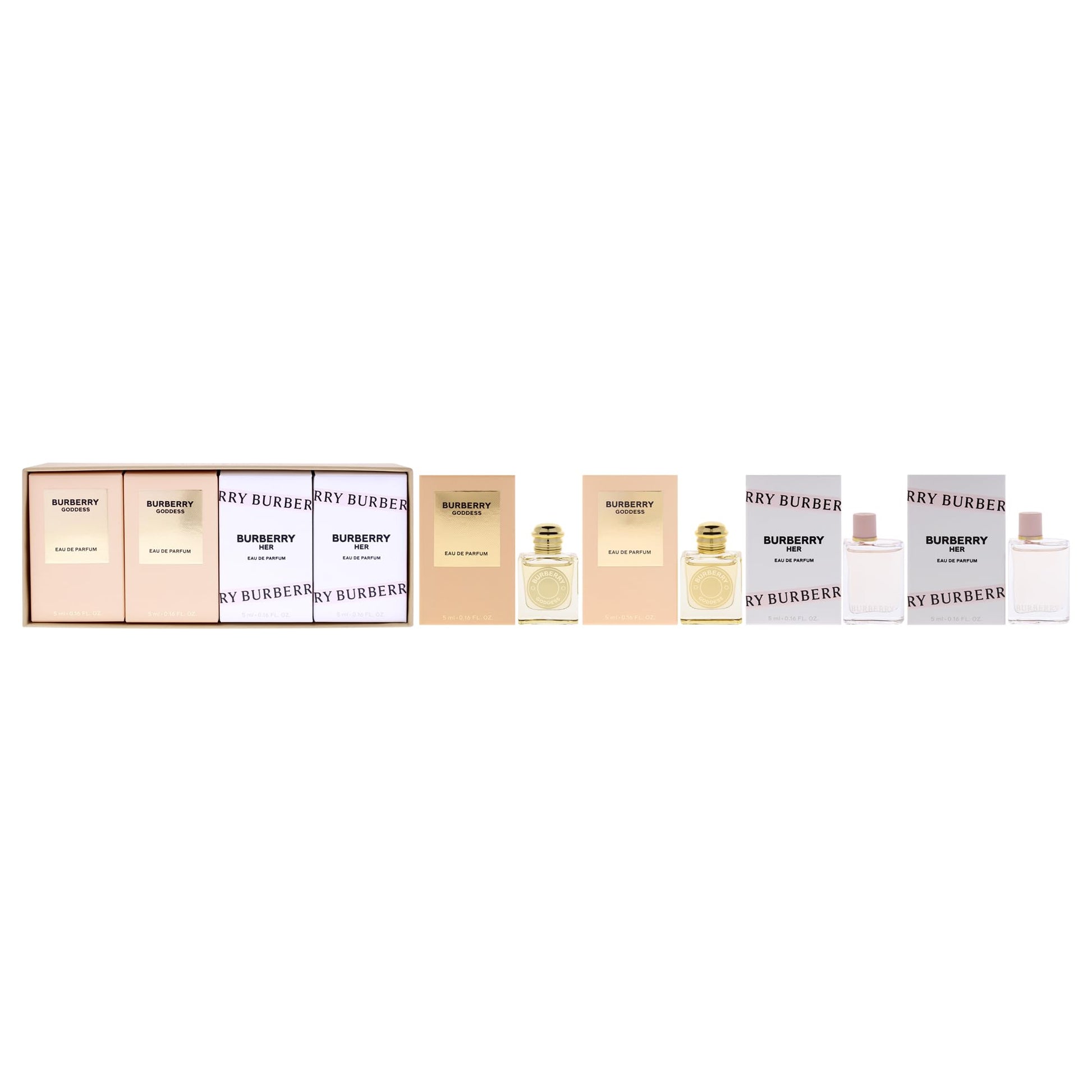 Burberry 4-Piece Mini Gift Set for Women, (x2) 0.16 Oz Her EDP and (x2) Goddess EDP