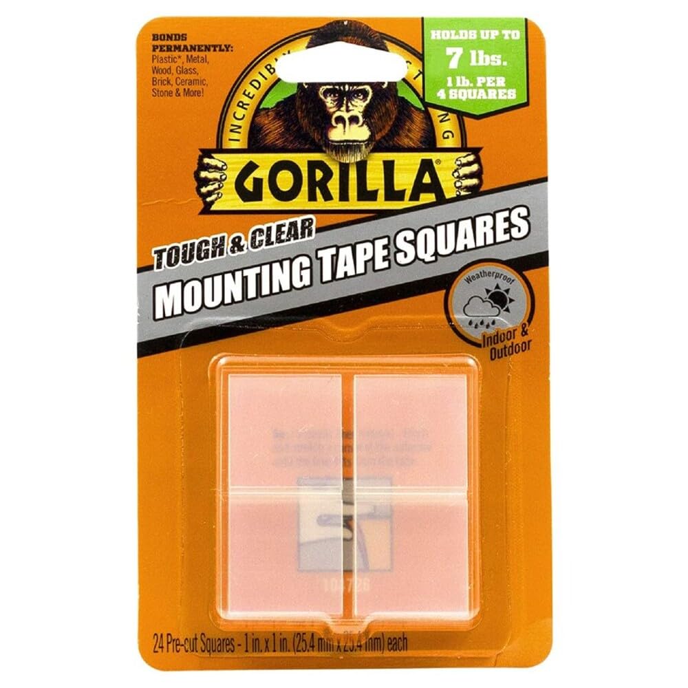 The Gorilla Glue Company 6067202 1" Double-Sided Tough & Clear Mounting Tape Squares 24 Count