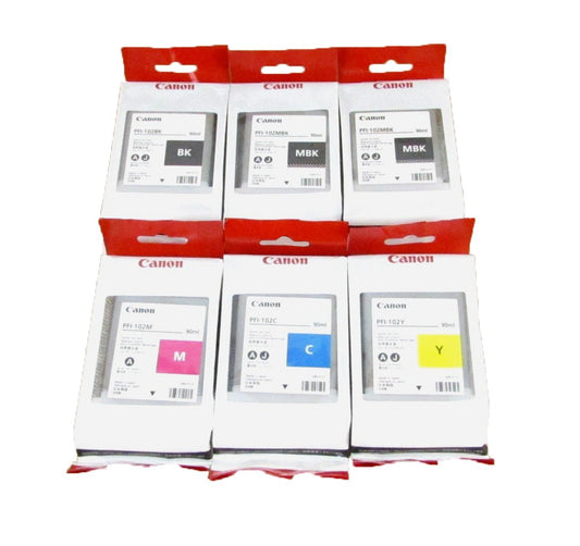 Canon PFI-102 Ink Tank for Canon iPF510/710/720, Complete Set of 6, 2X Matte Black/Black/Cyan/Magenta/Yellow Ink Tank