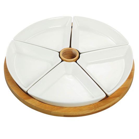 Elama Ceramic Appetizer Set 7pc White/Bamboo