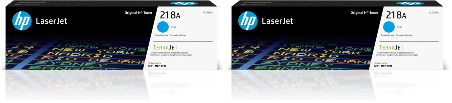 HP 218A Cyan Toner Cartridge | Works with Color LaserJet Pro 3201, MFP 3301 Series | W2181A , (Pack of 2)