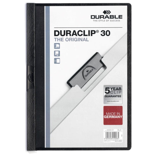 Durable Office Products DuraClip Report Cover, 30 Sheet Capacity, 11 x 8-1/2 Inches, Black (DBL220301)