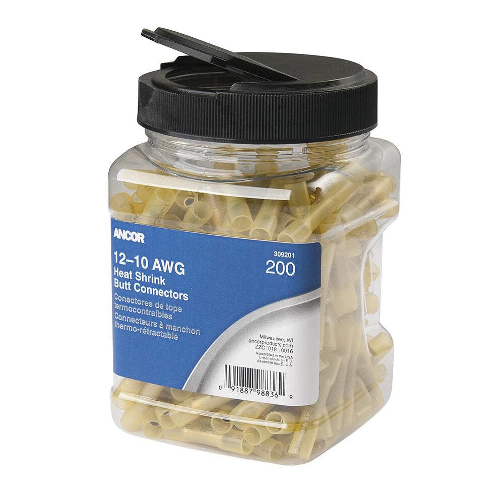 Ancor 12-10 AWG Heat Shrink Butt Connector 250-Piece Jar