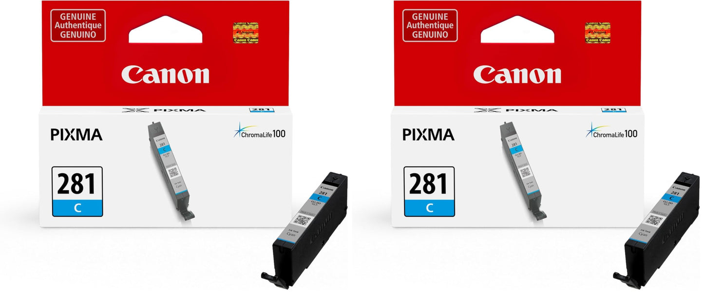 Canon CLI-281 Genuine Cyan Ink Tank, Compatible with TR8520, TS9120,TS8120, TS6120, TS9521C/a, TS9520/a, TS8220, TS6220, TS8320, TS6320, TS702/a, and TR8620/a Series Printers (Pack of 2)