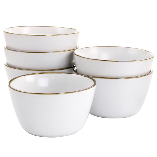 Elama Arthur 6 Piece Stoneware Bowl Set, Matt White, Gold Rim