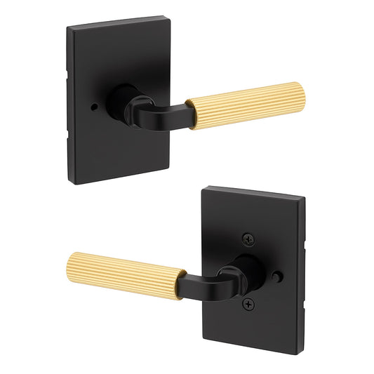 Kwikset Mirada Reeded Privacy Door Handle Matte Black/Satin Brass
