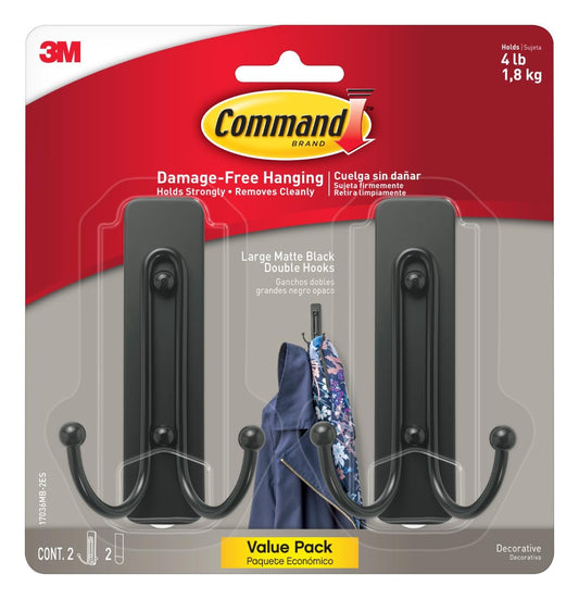 3M Command Large Matte Black Hook Set