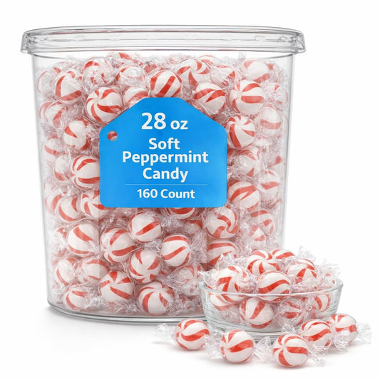 Brach's Bobs Sweet Stripes Soft Peppermint Candy, 160 Individually-Wrapped Pieces, 28 Ounce Jar