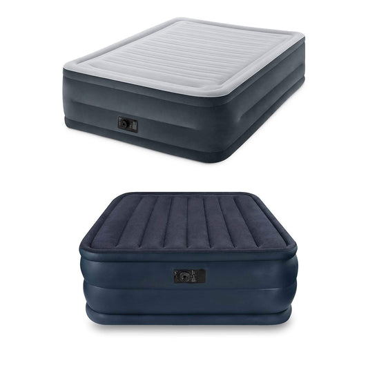 Intex Comfort Plush High Rise Dura-Beam Air Bed Mattress w/Built-in Pump, QueenIntex Pillow Rest Twin Size Raised Pillow Air Mattress w/Built-in Pump & Pillow