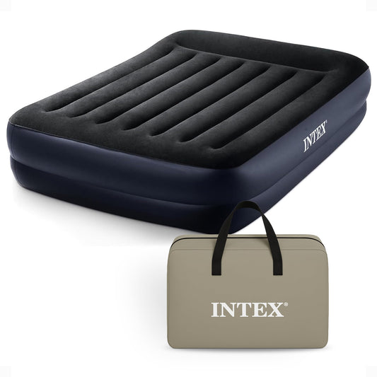 Intex Air Mattress, 64123ED Dura-Beam Plus Pillow Rest Fiber-Tech – Queen Size – Built-in Electric Pump – 16.5in Bed Height – 600lb Weight Capacity