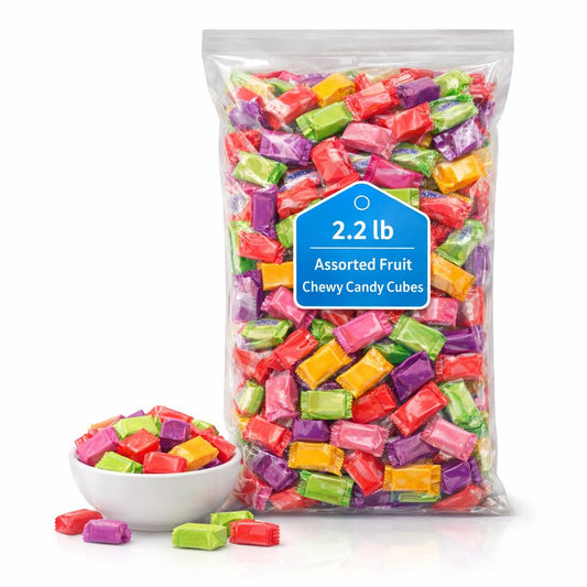Assorted Bulk Bag, Green Apple Strawberry Mango Grape, Soft & Chewy Candy 2.2lb - 185+ Pieces Individually Wrapped, Ideal for Easter Basket, Made with Immensely Juicy Fruity Candy Flavors 634520