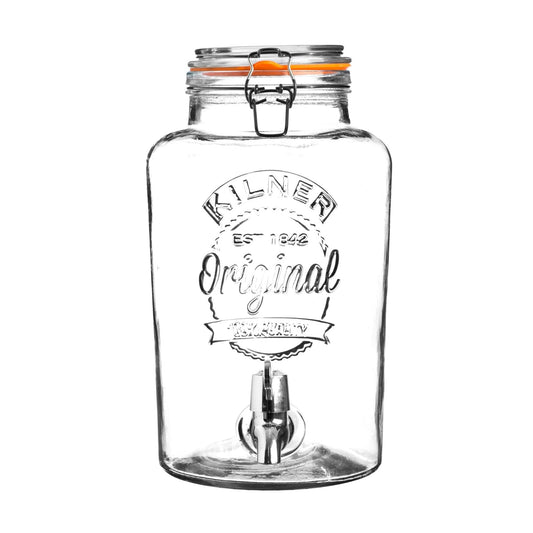 Kilner 5 Litre Glass Storage Jar with Dispensing Tap Airtight Clip Top for Serving Beverages, Cocktails, and Infused Drinks Ideal for Parties & Buffets