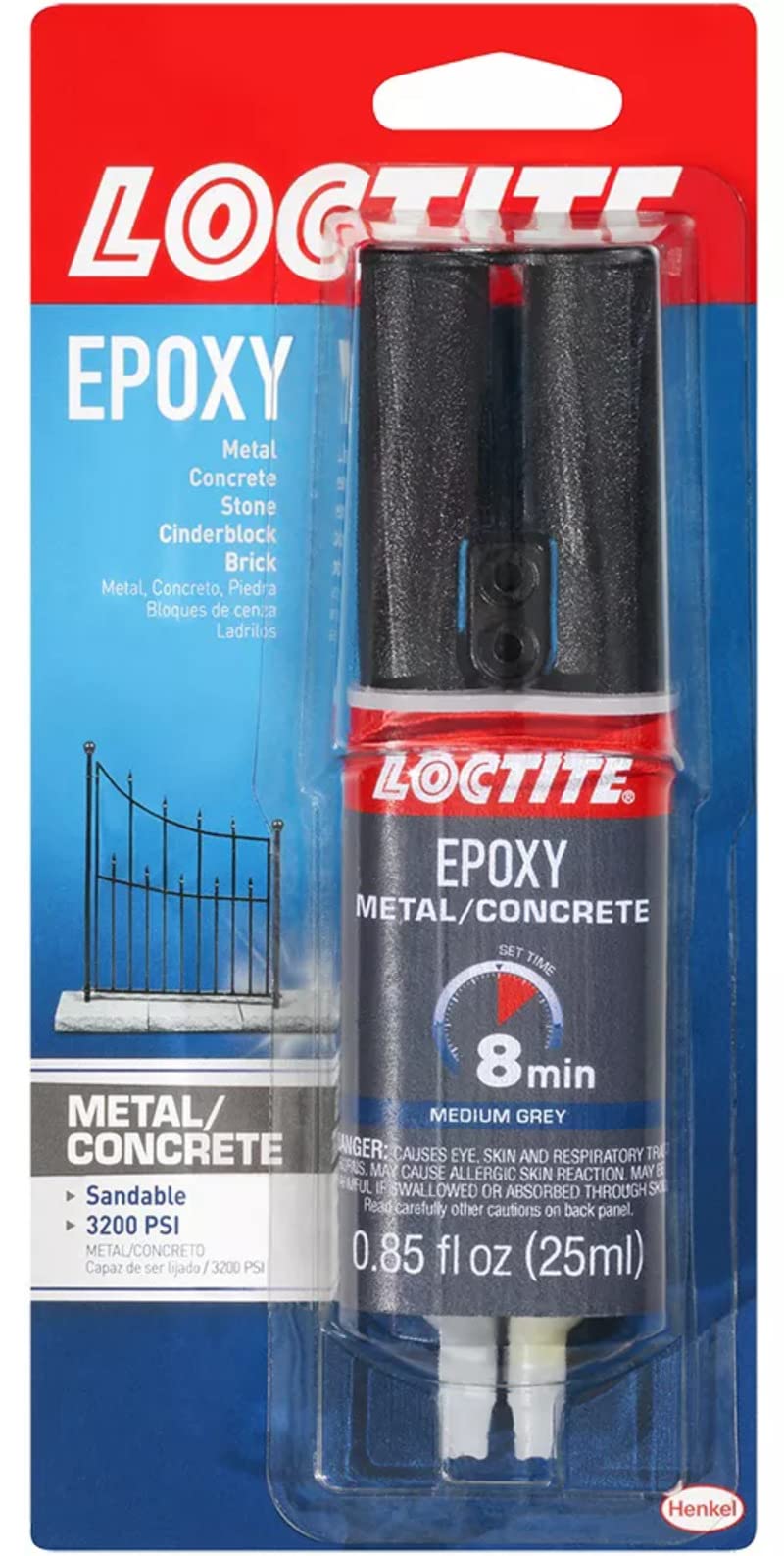 Loctite Epoxy Metal/Concrete, 0.85 fl oz, 8, Syringe
