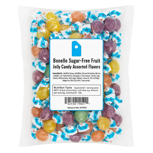 Bonelle Sugar Free Fruit Jelly Candy | 1 Pound Bag | Individually Wrapped Sugar Free Candy | Naturally Flavored Dye Free Candies | Assorted Flavors Italian Jellies