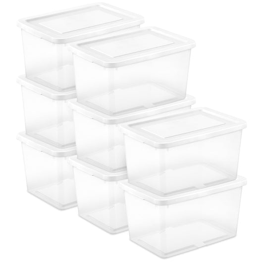 Sterilite 8-Pack Storage Box, Clear Plastic Storage Container Bins with Lids, 20 Quart - Heavy-Duty Organizing Containers for Closet, Bathroom, and Office