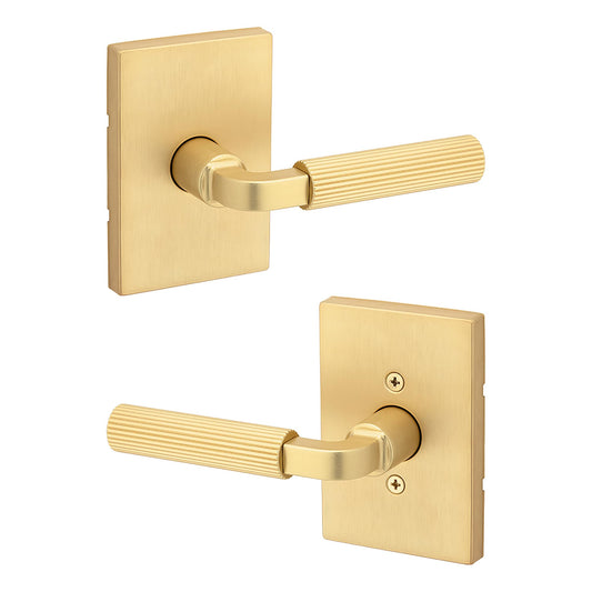 Kwikset Mirada Reeded Passage Door Lever Satin Brass