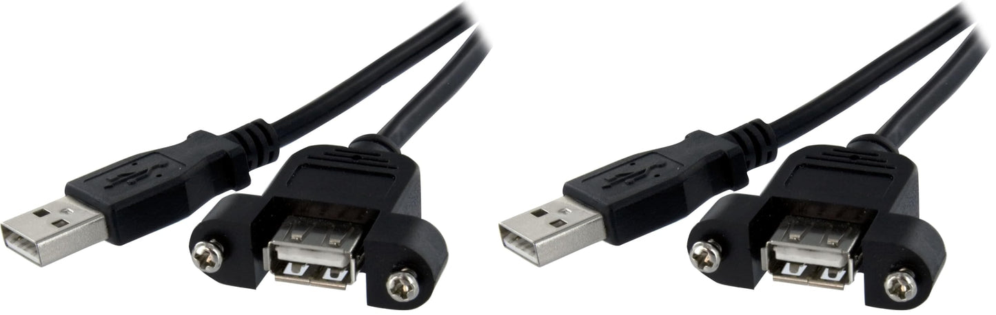 StarTech.com Panel Mount USB A to A Extension Cable 1 ft, 2 Pack