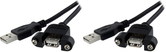 StarTech.com Panel Mount USB A to A Extension Cable 1 ft, 2 Pack