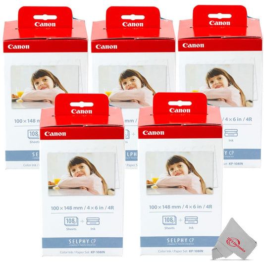 Canon KP-108IN Color Ink and 4 x 6 Paper Set, 108 Count (Pack of 5)