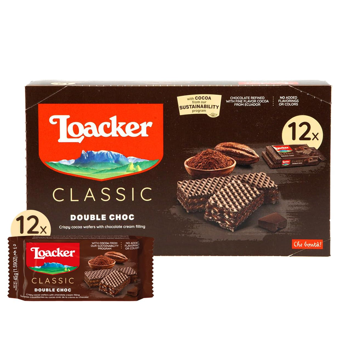 Loacker Double Chocolate Wafers 45g 12 Pack