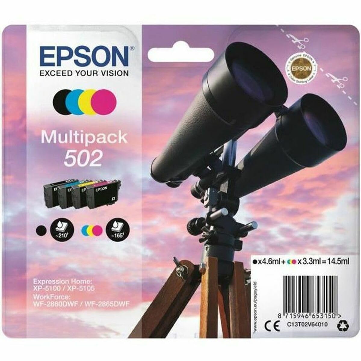 EPSON Binoculars Multipack 4-Colours 502 Ink Black 4.6ML - CMY 3.3ML