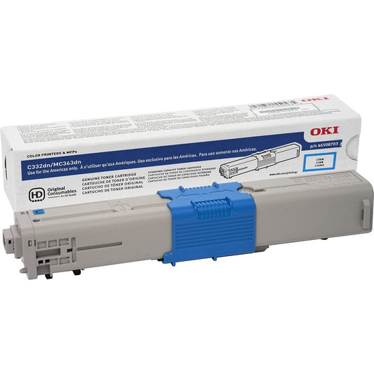 OKI 46508703 Toner Cartridge, f/C332/MC363, 3,000 Page Yield, CYN