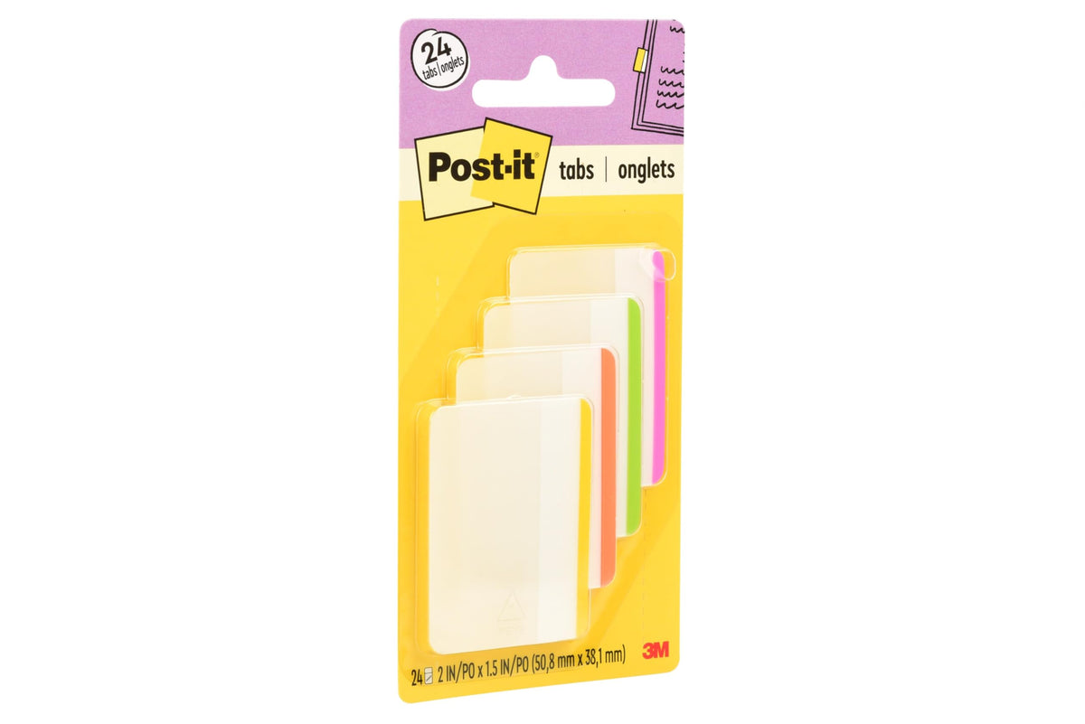 Post-it Tabs, 2 in, Assorted Bright Colors, 6 Tabs/Color, 4 Colors, 24 Tabs/Pack (686F-1BB)